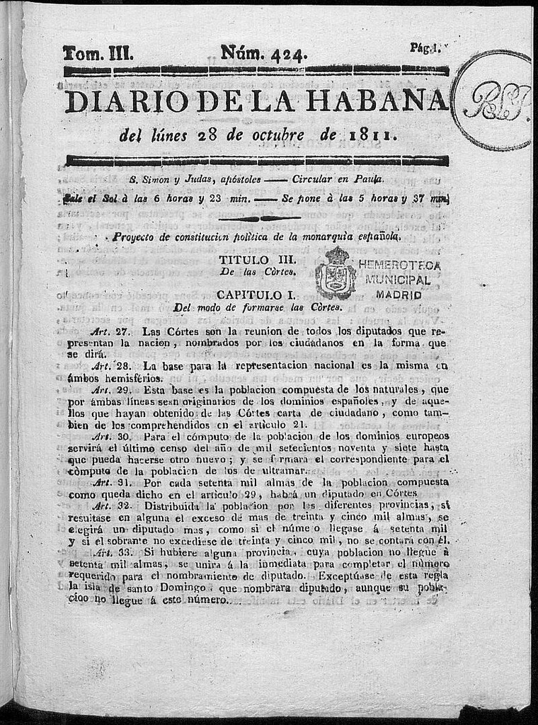 Miniatura de Diario de la Habana del lunes 28 de octubre de 1811