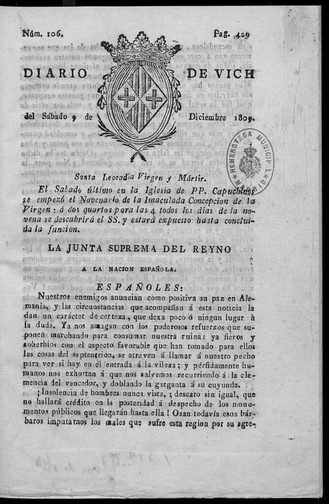 Miniatura de Diario de Vich del sábado 9 de diciembre de 1809