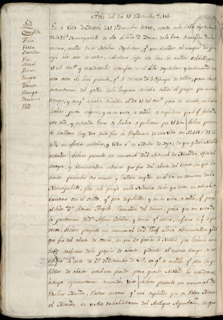 Miniatura de Libro de Acuerdos del Ayuntamiento de Madrid del 19 de diciembre de 1810