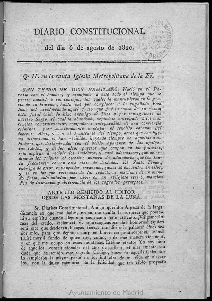 Miniatura de Diario Constitucional del 6 de agosto de 1820