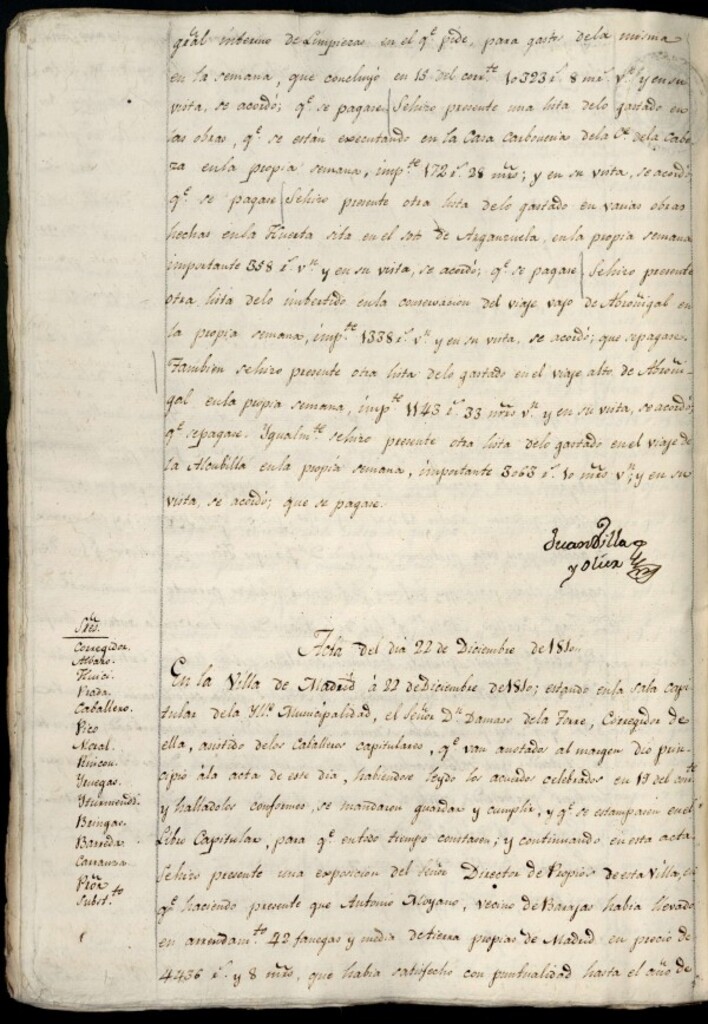 Miniatura de Libro de Acuerdos del Ayuntamiento de Madrid del 22 de diciembre de 1810