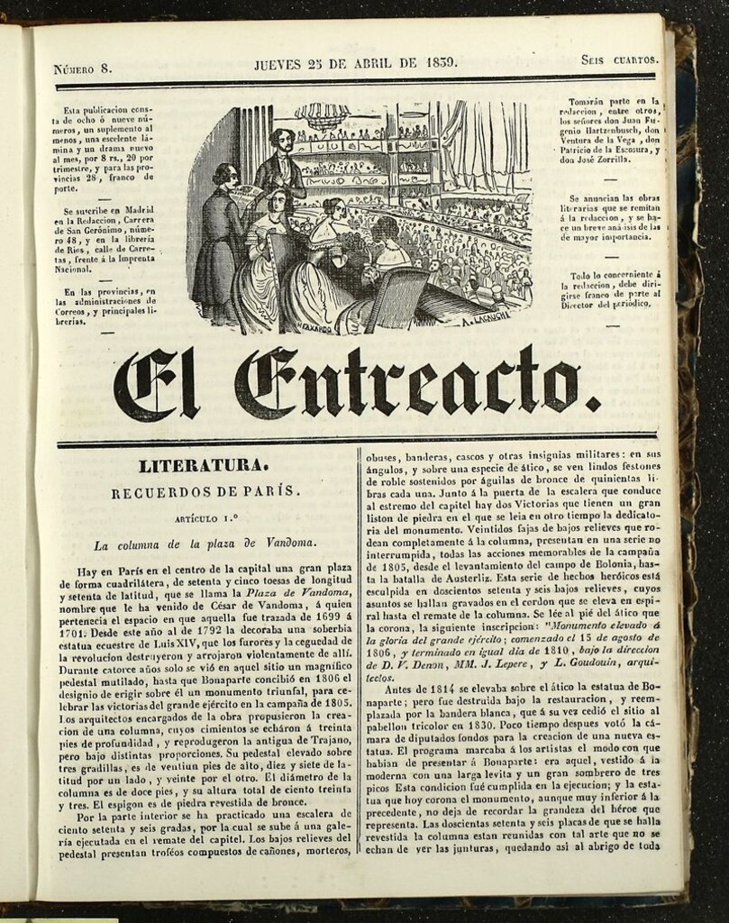 Miniatura de El Entreacto: Periódico de teatro, literatura y artes del 23 de abril de 1839