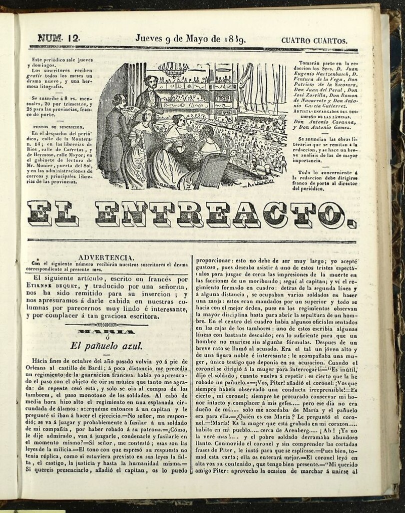 Miniatura de El Entreacto: Periódico de teatro, literatura y artes del 5 de mayo de 1839