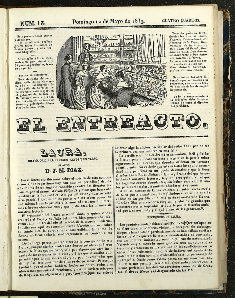 Miniatura de El Entreacto: Periódico de teatro, literatura y artes del 12 de mayo de 1839