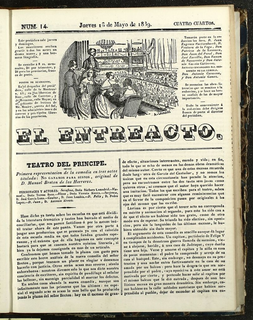 Miniatura de El Entreacto: Periódico de teatro, literatura y artes del 16 de mayo de 1839