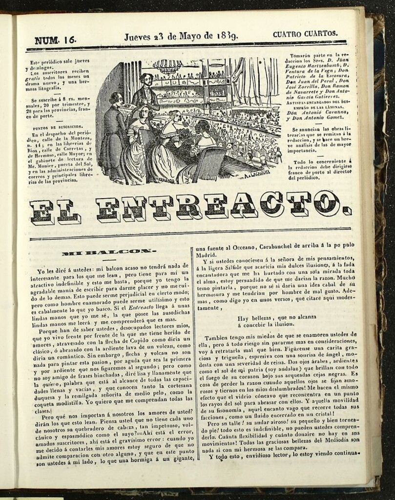 Miniatura de El Entreacto: Periódico de teatro, literatura y artes del 23 de mayo de 1839