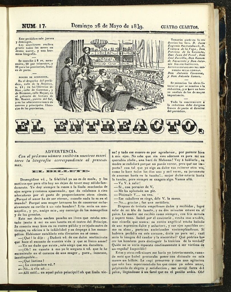 Miniatura de El Entreacto: Periódico de teatro, literatura y artes del 26 de mayo de 1839