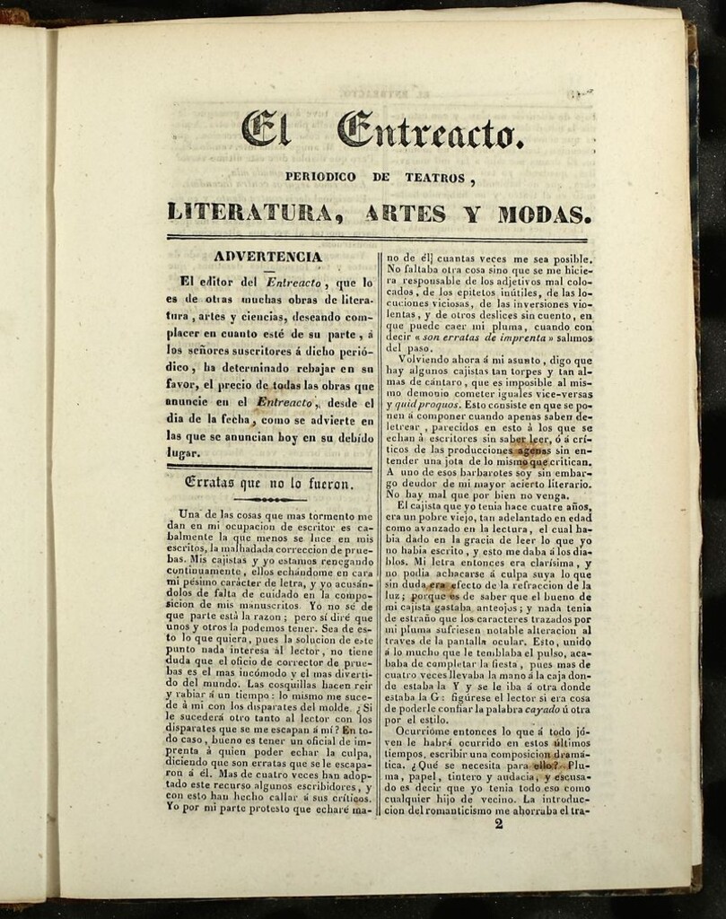 Miniatura de El Entreacto: Periódico de teatro, literatura y artes de 1840, nº 2
