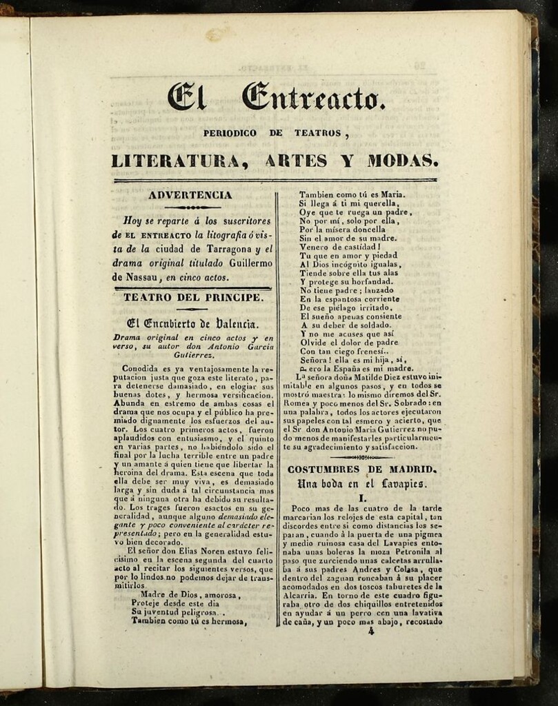 Miniatura de El Entreacto: Periódico de teatro, literatura y artes de 1840, nº 4