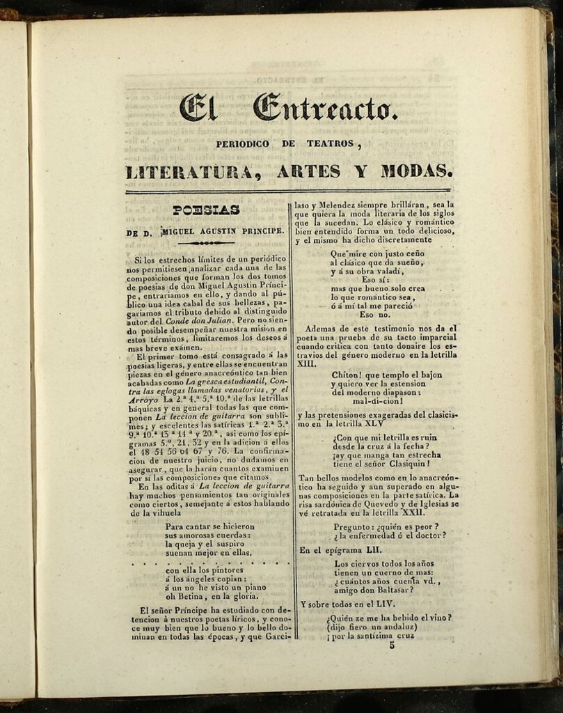 Miniatura de El Entreacto: Periódico de teatro, literatura y artes de 1840, nº 5