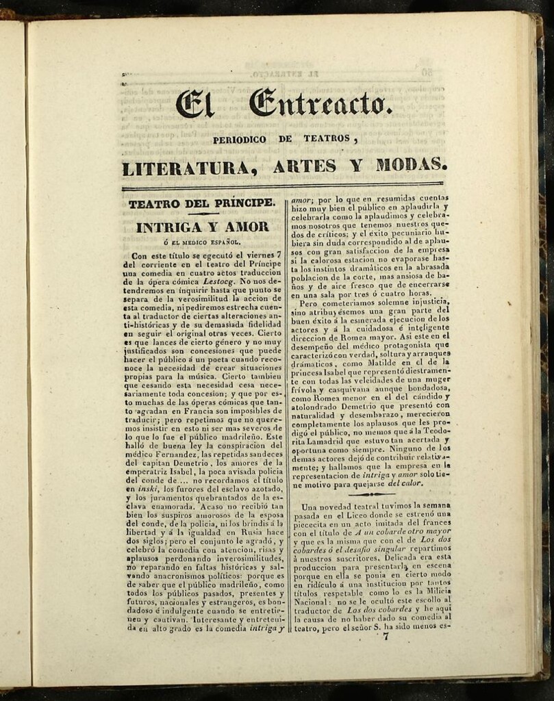 Miniatura de El Entreacto: Periódico de teatro, literatura y artes de 1840, nº 7