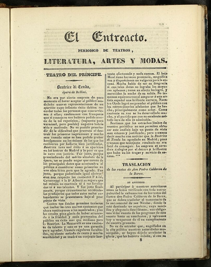 Miniatura de El Entreacto: Periódico de teatro, literatura y artes de 1840, nº 8