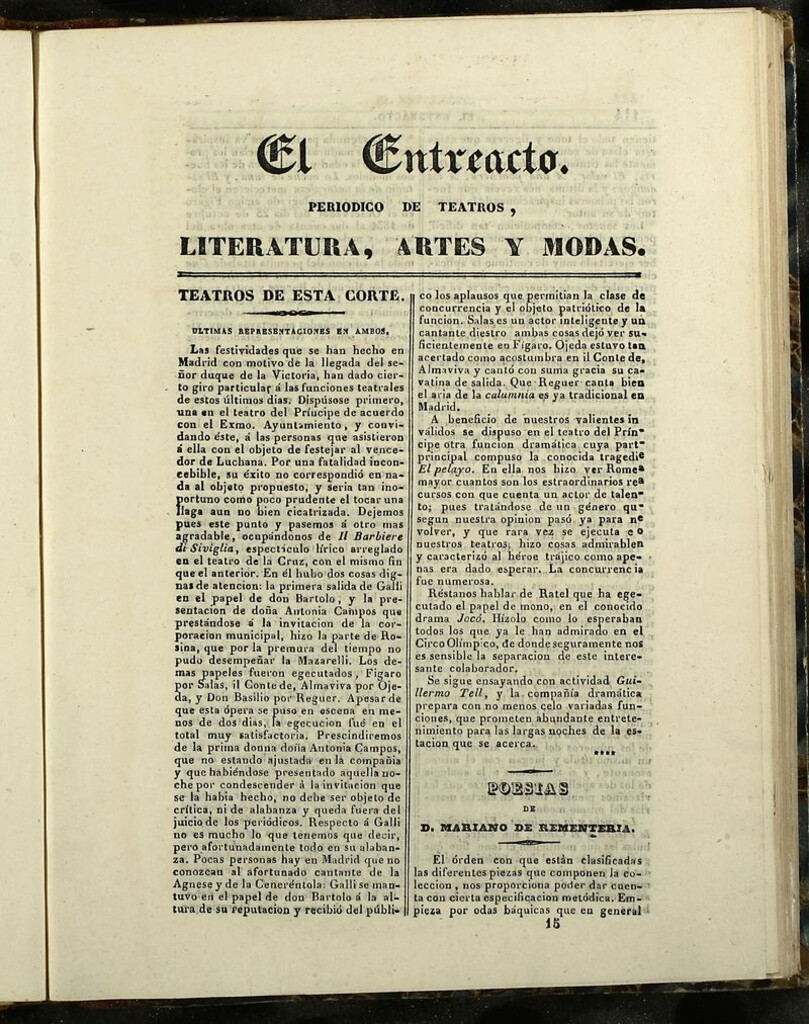 Miniatura de El Entreacto: Periódico de teatro, literatura y artes de 1840, nº 15