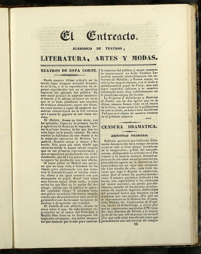 Miniatura de El Entreacto: Periódico de teatro, literatura y artes de 1840, nº 16
