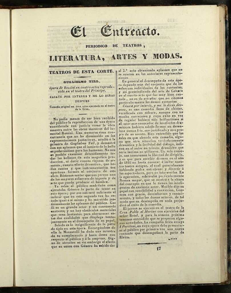 Miniatura de El Entreacto: Periódico de teatro, literatura y artes de 1840, nº 17