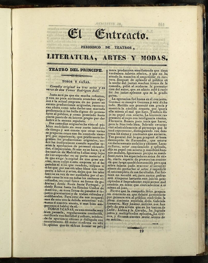 Miniatura de El Entreacto: Periódico de teatro, literatura y artes de 1840, nº 19