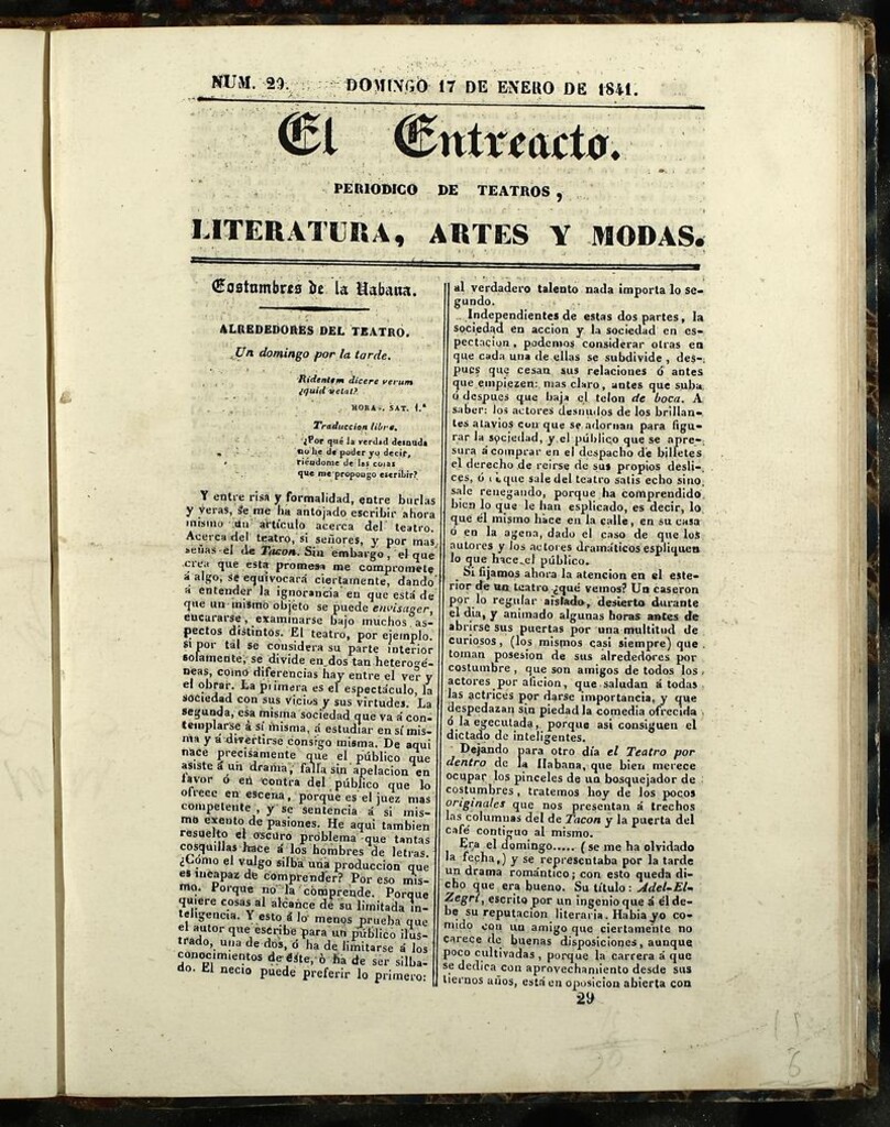 Miniatura de El Entreacto: Periódico de teatro, literatura y artes del 17 de enero 1841
