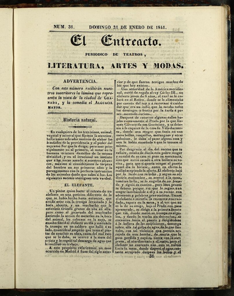 Miniatura de El Entreacto: Periódico de teatro, literatura y artes del 24 de enero 1841