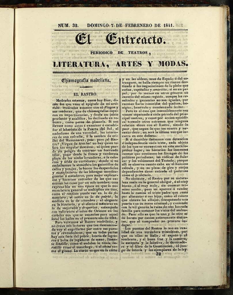 Miniatura de El Entreacto: Periódico de teatro, literatura y artes del 7 de febrero 1841