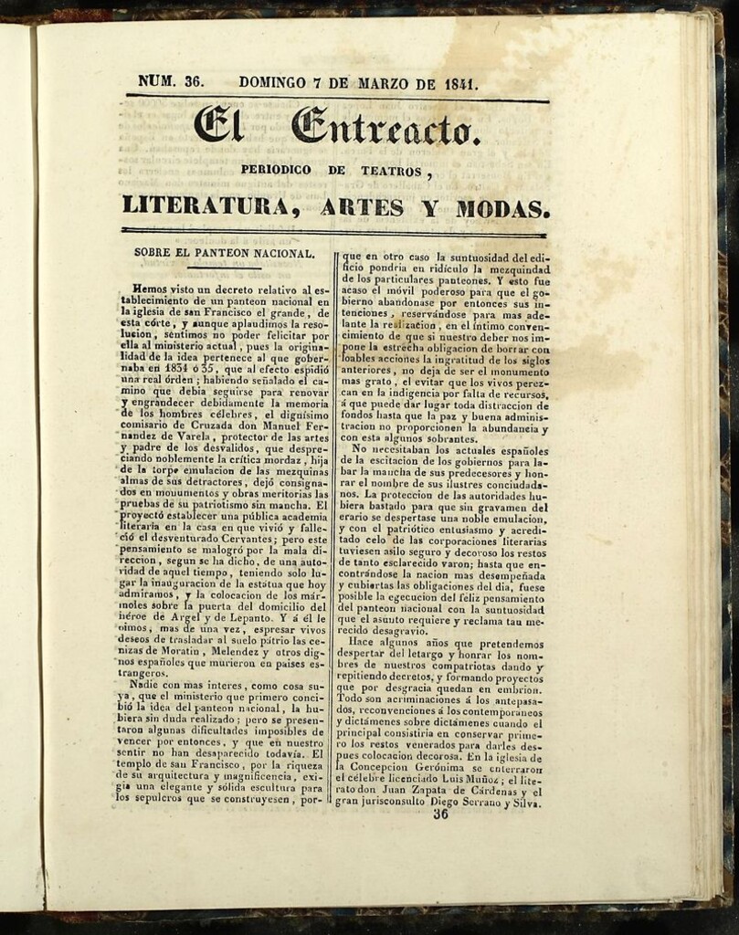 Miniatura de El Entreacto: Periódico de teatro, literatura y artes del 7 de marzo 1841