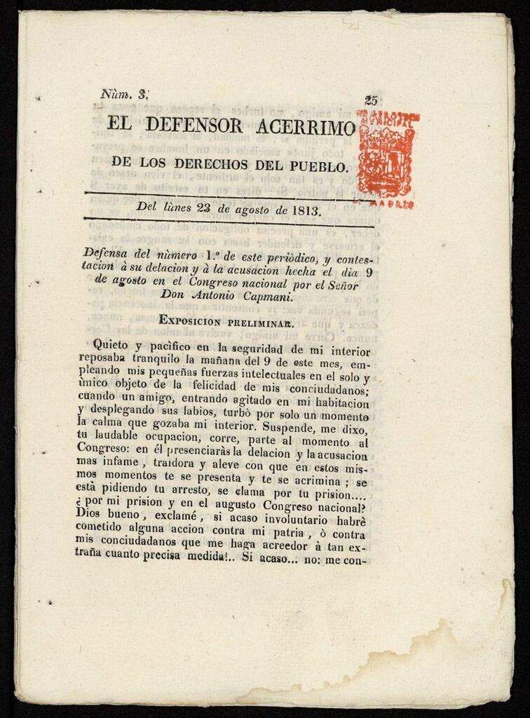 Miniatura de El Defensor Acérrimo de los Derechos del Pueblo. Núm 3