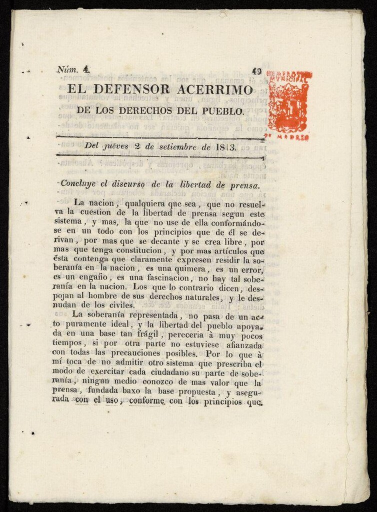 Miniatura de El Defensor Acérrimo de los Derechos del Pueblo. Núm 4