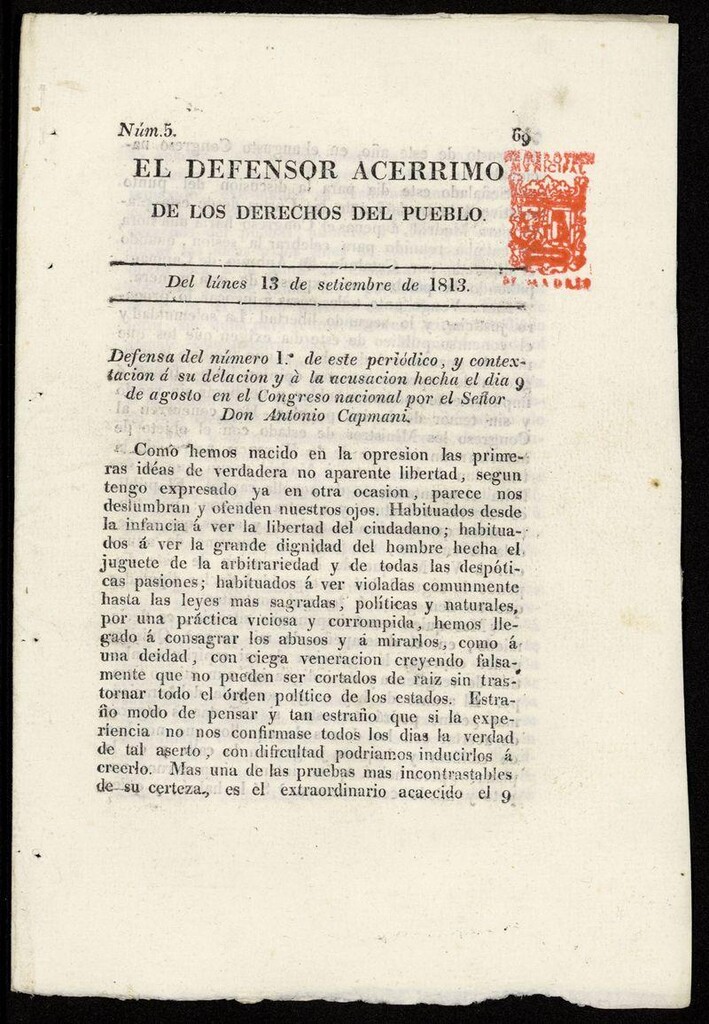 Miniatura de El Defensor Acérrimo de los Derechos del Pueblo. Núm 5