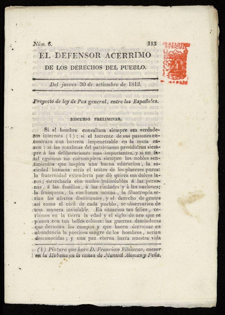 Miniatura de El Defensor Acérrimo de los Derechos del Pueblo. Núm 6