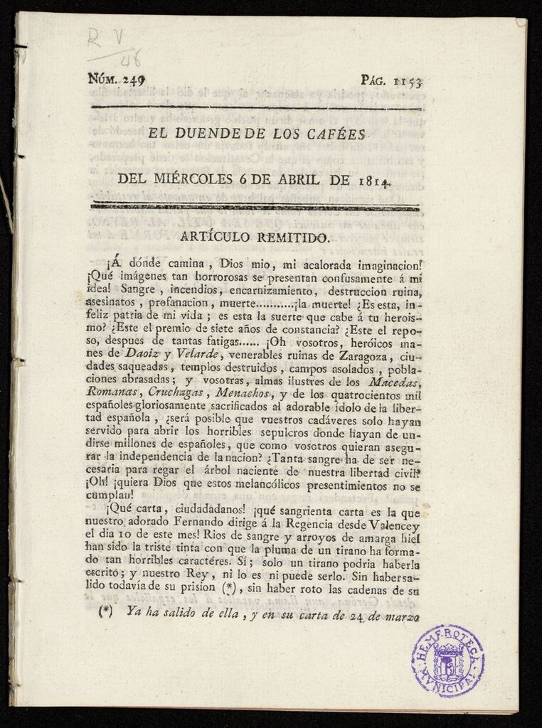Miniatura de El duende de los cafées [sic] del martes 6 de abril de 1814