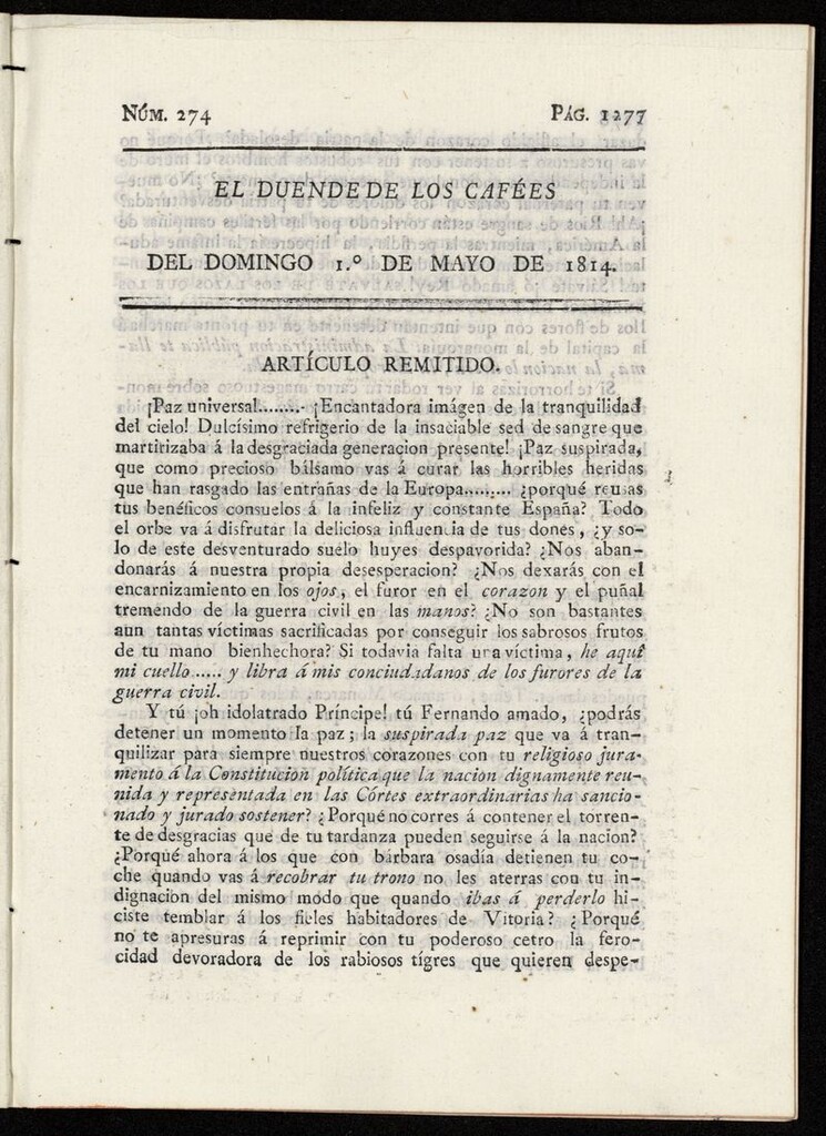 Miniatura de El duende de los cafées [sic] del domingo 1 de mayo de 1814