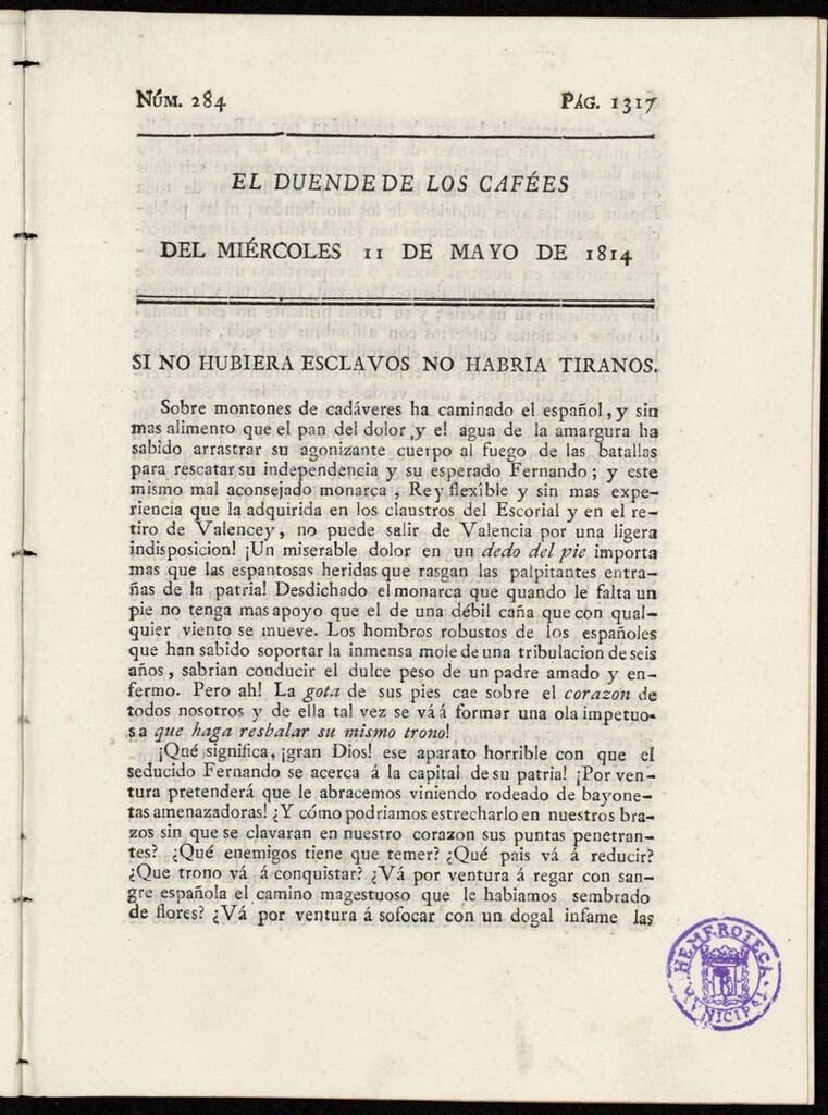 Miniatura de El duende de los cafées [sic] del miercoles 11 de mayo de 1814