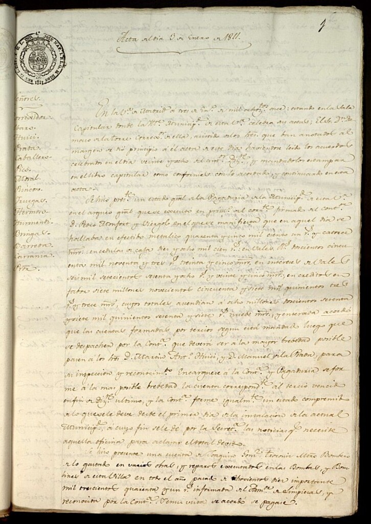 Miniatura de Libro de Acuerdos del Ayuntamiento de Madrid del 12 de abril de 1811