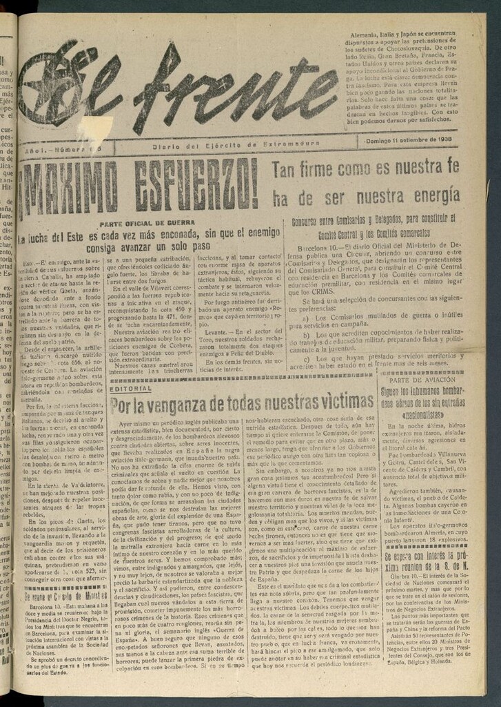 Miniatura de El Frente: diario del Ejército de Extremadura del 11 de septiembre de 1938