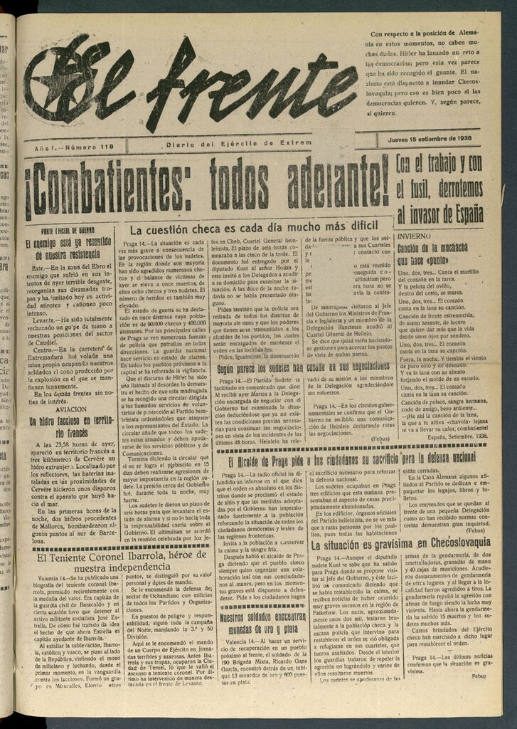 Miniatura de El Frente: diario del Ejército de Extremadura del 15 de septiembre de 1938