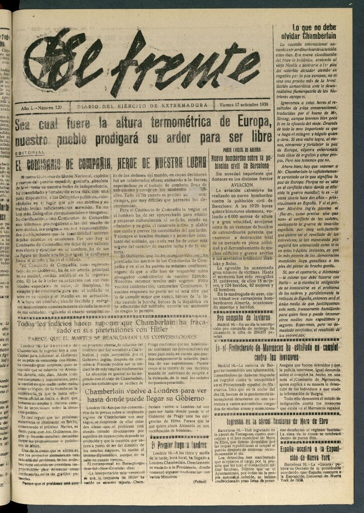 Miniatura de El Frente: diario del Ejército de Extremadura del 17 de septiembre de 1938