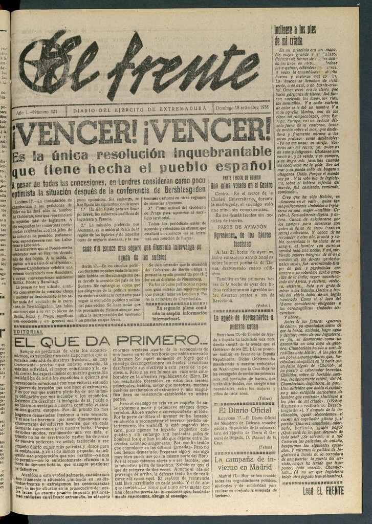 Miniatura de El Frente: diario del Ejército de Extremadura del 18 de septiembre de 1938