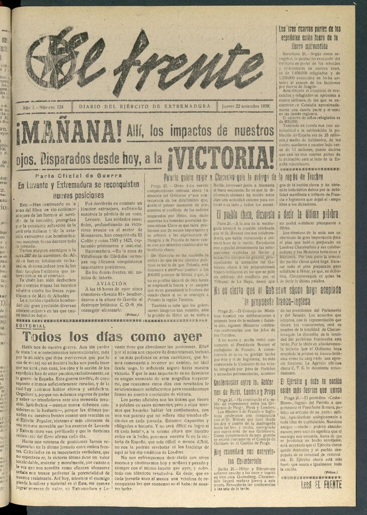 Miniatura de El Frente: diario del Ejército de Extremadura del 22 de septiembre de 1938