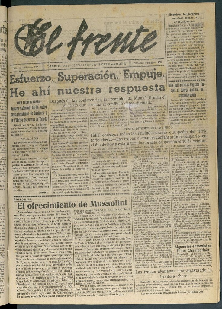 Miniatura de El Frente: diario del Ejército de Extremadura del 1 de octubre de 1938