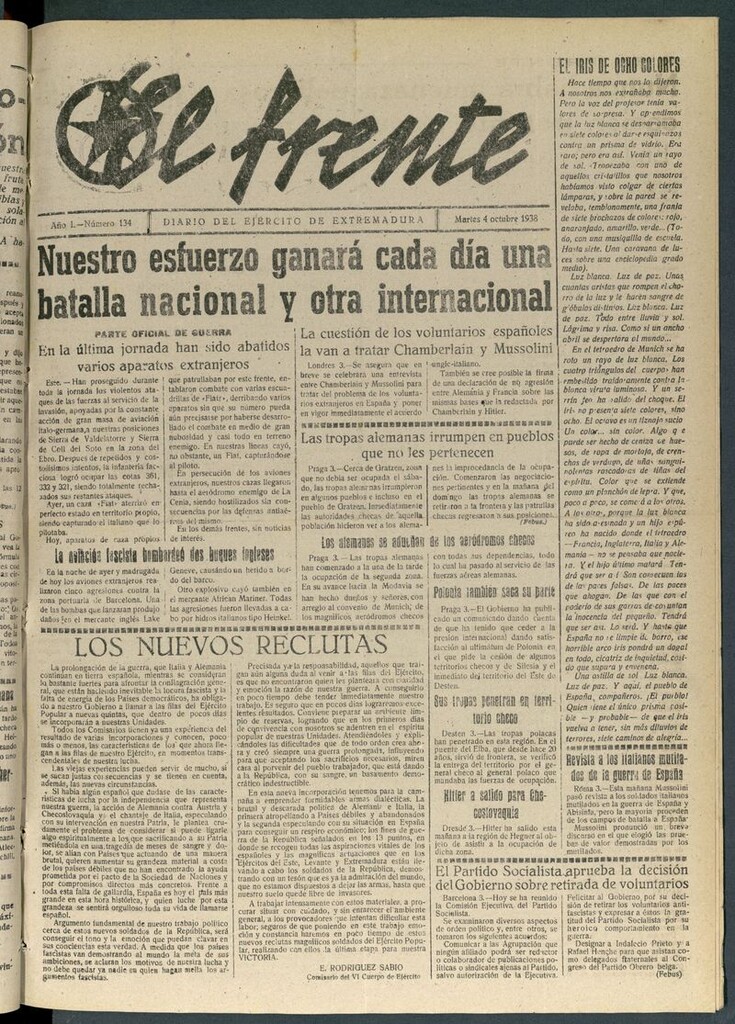 Miniatura de El Frente: diario del Ejército de Extremadura del 4 de octubre de 1938