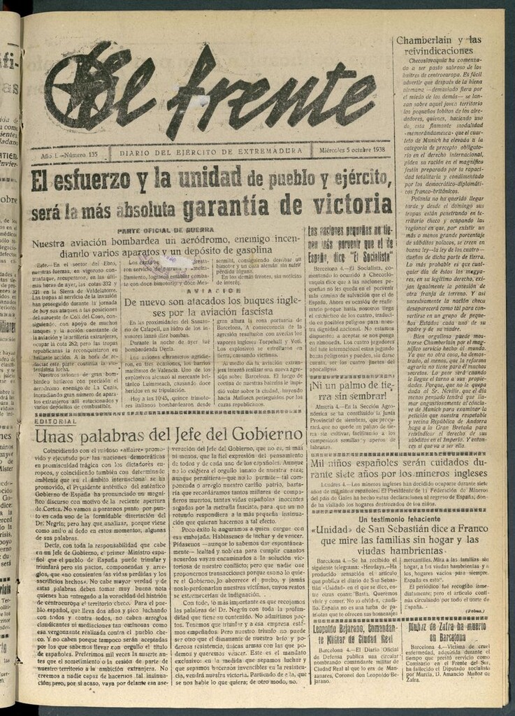 Miniatura de El Frente: diario del Ejército de Extremadura del 5 de octubre de 1938