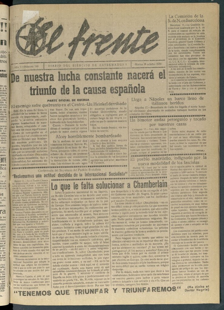 Miniatura de El Frente: diario del Ejército de Extremadura del 18 de octubre de 1938