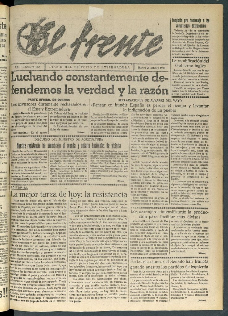 Miniatura de El Frente: diario del Ejército de Extremadura del 25 de octubre de 1938