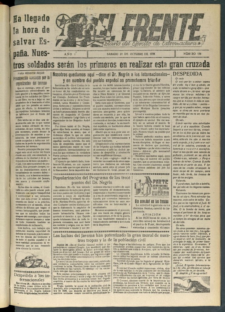 Miniatura de El Frente: diario del Ejército de Extremadura del 29 de octubre de 1938