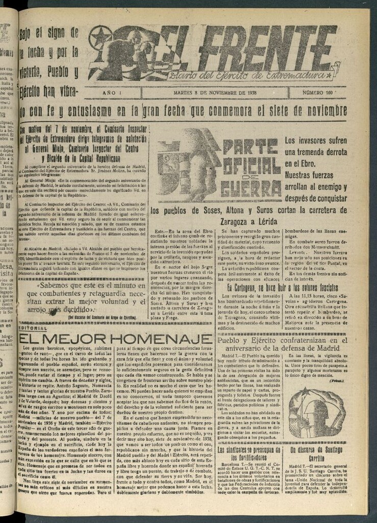 Miniatura de El Frente: diario del Ejército de Extremadura del 8 de noviembre de 1938