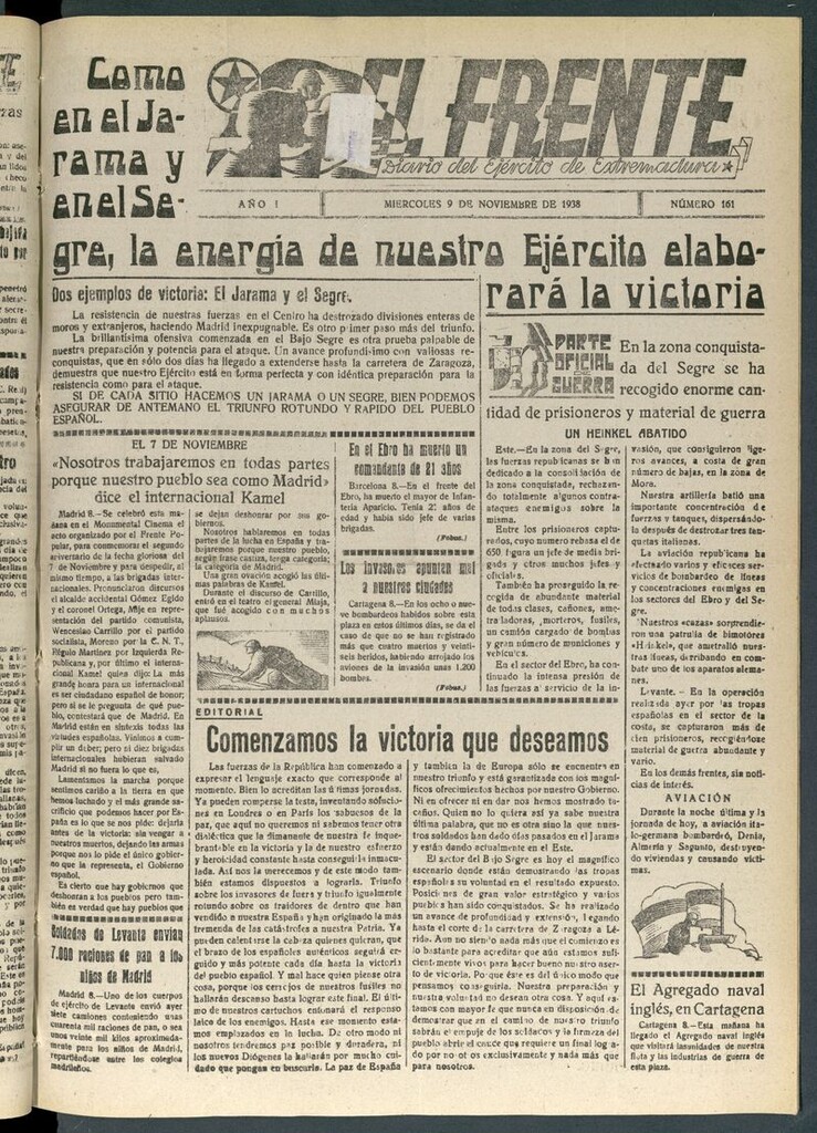 Miniatura de El Frente: diario del Ejército de Extremadura del 9 de noviembre de 1938