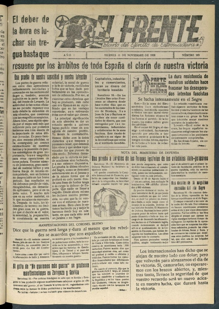 Miniatura de El Frente: diario del Ejército de Extremadura del 11 de noviembre de 1938