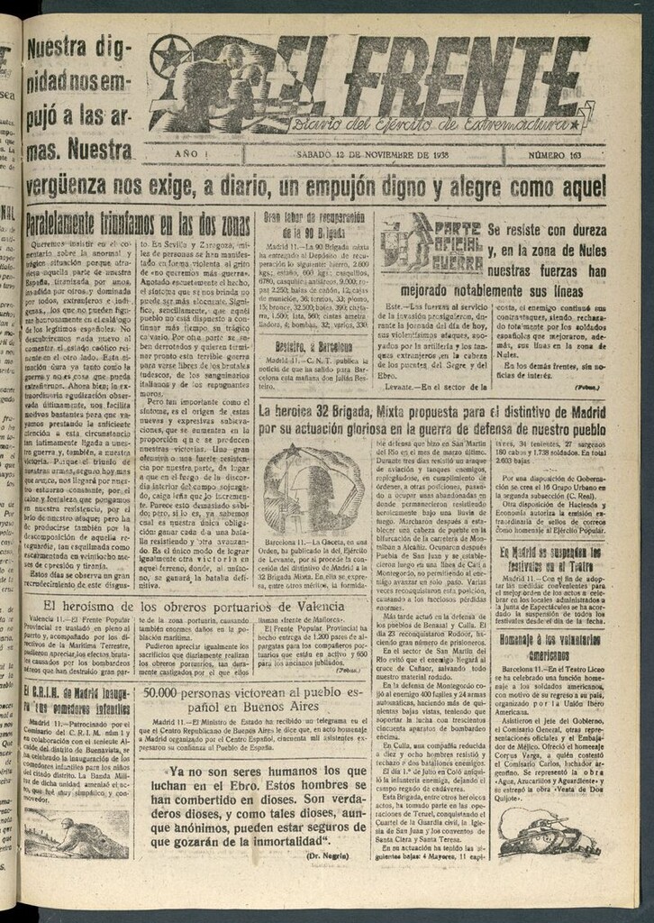 Miniatura de El Frente: diario del Ejército de Extremadura del 12 de noviembre de 1938