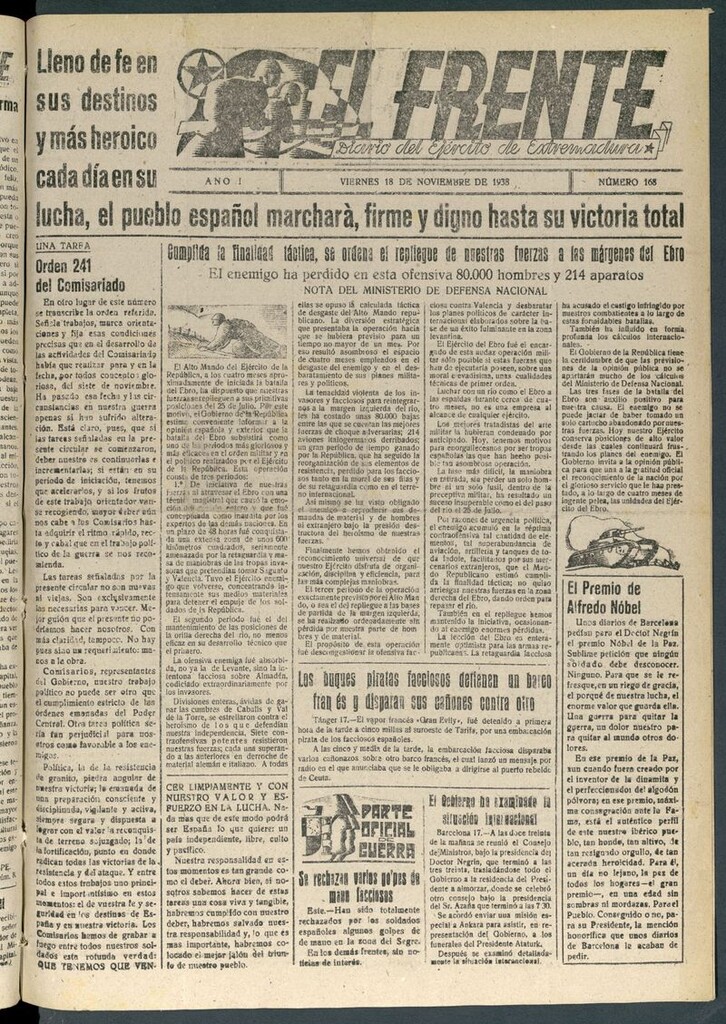 Miniatura de El Frente: diario del Ejército de Extremadura del 18 de noviembre de 1938