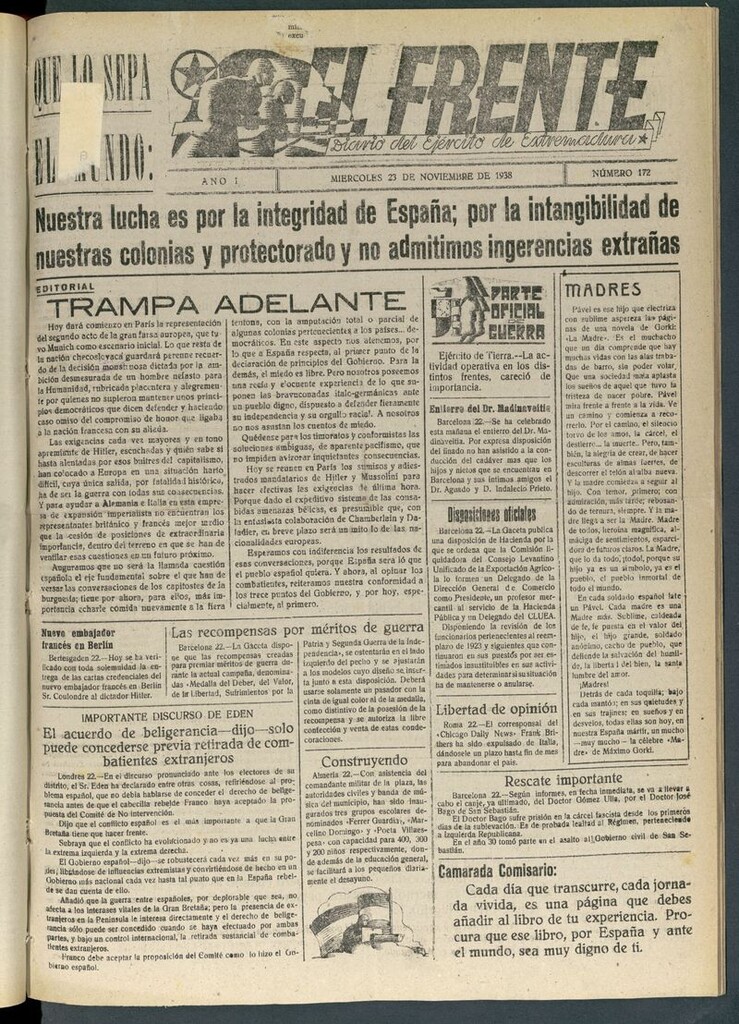 Miniatura de El Frente: diario del Ejército de Extremadura del 23 de noviembre de 1938