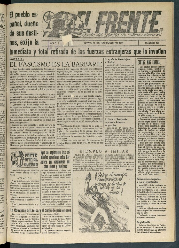 Miniatura de El Frente: diario del Ejército de Extremadura del 24 de noviembre de 1938